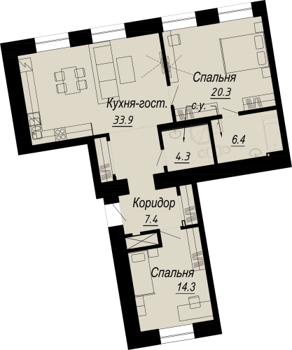 2-комнатная квартира, 86.6 м²; этаж: 3 - купить в Санкт-Петербурге