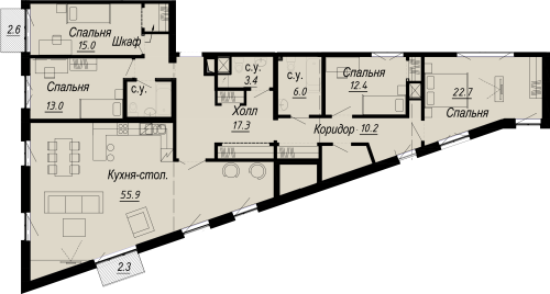 4-комнатная квартира, 168.62 м²; этаж: 6 - купить в Санкт-Петербурге