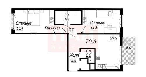 2-комнатная квартира, 70.3 м²; этаж: 4 - купить в Санкт-Петербурге