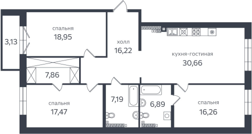 3-комнатная квартира, 126.8 м²; этаж: 6 - купить в Санкт-Петербурге