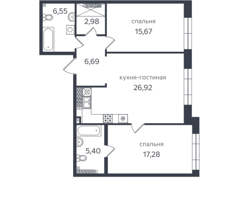 2-комнатная квартира, 84.3 м²; этаж: 7 - купить в Санкт-Петербурге