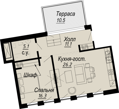 1-комнатная квартира, 63.95 м²; этаж: 6 - купить в Санкт-Петербурге