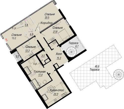 3-комнатная квартира, 160.99 м²; этаж: 8 - купить в Санкт-Петербурге