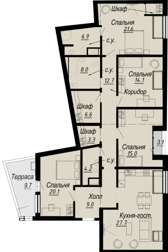 4-комнатная квартира, 160.27 м²; этаж: 8 - купить в Санкт-Петербурге