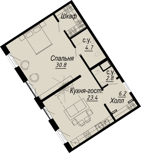 1-комнатная квартира, 67.8 м²; этаж: 4 - купить в Санкт-Петербурге