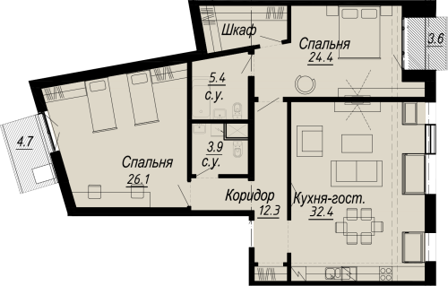 2-комнатная квартира, 110.48 м²; этаж: 7 - купить в Санкт-Петербурге