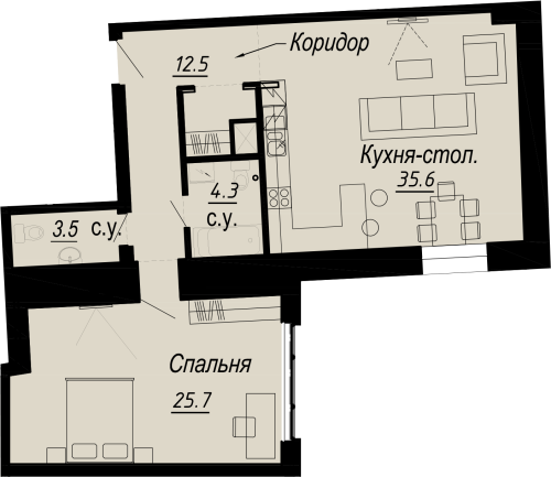 1-комнатная квартира, 81.6 м²; этаж: 5 - купить в Санкт-Петербурге
