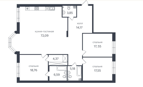 3-комнатная квартира, 166.8 м²; этаж: 2 - купить в Санкт-Петербурге
