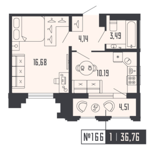 1-комнатная квартира №39 в: Шепилевский: 36.76 м²; этаж: 18 - купить в Санкт-Петербурге