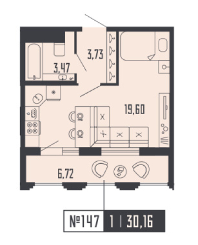 1-комнатная квартира №39 в: Шепилевский: 30.16 м²; этаж: 14 - купить в Санкт-Петербурге