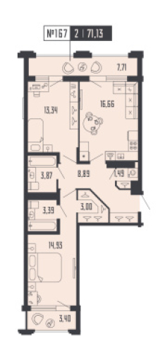 2-комнатная квартира №39 в: Шепилевский: 71.13 м²; этаж: 18 - купить в Санкт-Петербурге