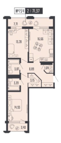 2-комнатная квартира, 71.37 м²; этаж: 15 - купить в Санкт-Петербурге