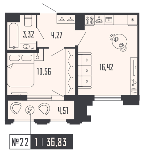 1-комнатная квартира, 36.83 м²; этаж: 7 - купить в Санкт-Петербурге
