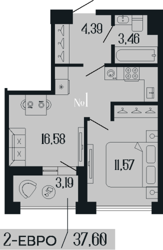 1-комнатная квартира, 37.6 м²; этаж: 2 - купить в Санкт-Петербурге