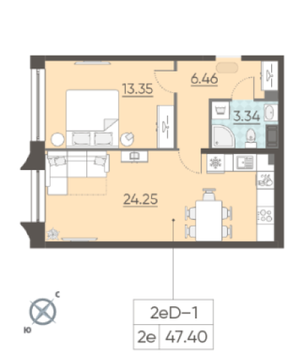 1-комнатная квартира, 47.3 м²; этаж: 12 - купить в Санкт-Петербурге