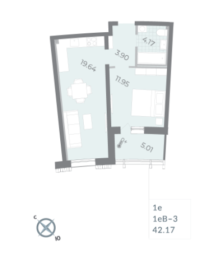1-комнатная квартира, 42.17 м²; этаж: 13 - купить в Санкт-Петербурге