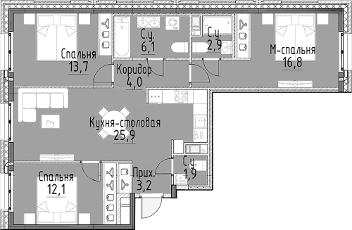 3-комнатная квартира №10 в: Моисеенко, 10: 85.8 м²; этаж: 3 - купить в Санкт-Петербурге