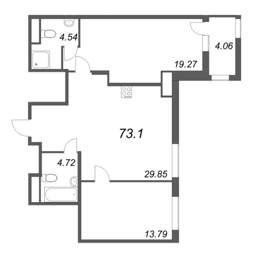 2-комнатная квартира №30 в: Talento: 70.94 м²; этаж: 3 - купить в Санкт-Петербурге