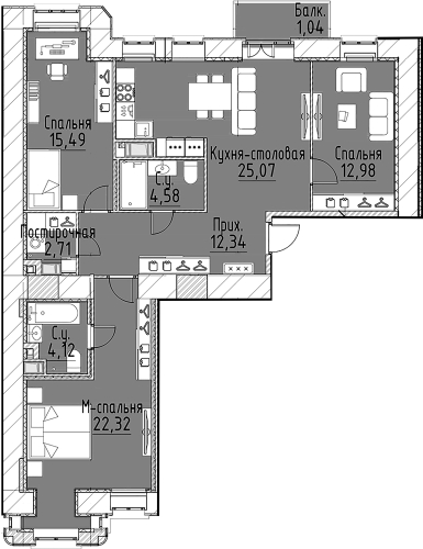 3-комнатная квартира, 101.3 м²; этаж: 4 - купить в Санкт-Петербурге