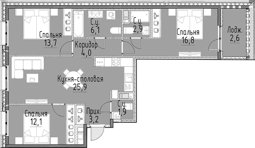 3-комнатная квартира, 88.2 м²; этаж: 6 - купить в Санкт-Петербурге