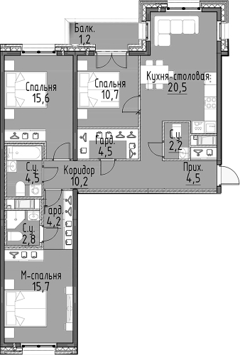 3-комнатная квартира №10 в: Моисеенко, 10: 97.4 м²; этаж: 5 - купить в Санкт-Петербурге