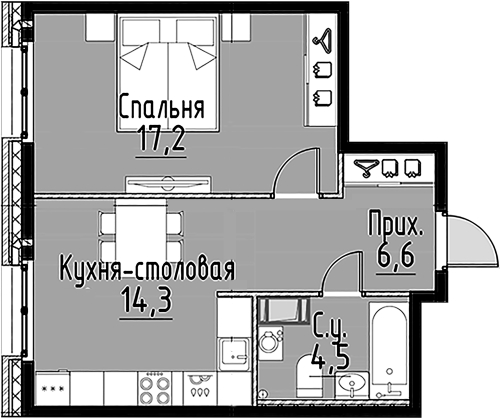 1-комнатная квартира №10 в: Моисеенко, 10: 42 м²; этаж: 3 - купить в Санкт-Петербурге