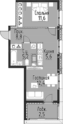 1-комнатная квартира №10 в: Моисеенко, 10: 46.3 м²; этаж: 6 - купить в Санкт-Петербурге