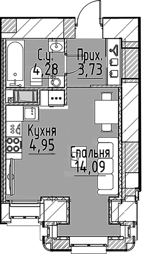 1-комнатная квартира, 26.6 м²; этаж: 4 - купить в Санкт-Петербурге