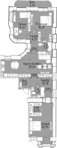 3-комнатная квартира №10 в: Моисеенко, 10: 123.6 м²; этаж: 5 - купить в Санкт-Петербурге