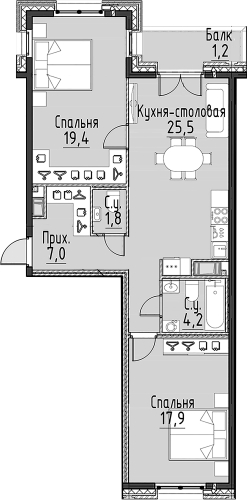 2-комнатная квартира, 77.8 м²; этаж: 7 - купить в Санкт-Петербурге