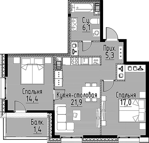 2-комнатная квартира, 65.9 м²; этаж: 8 - купить в Санкт-Петербурге