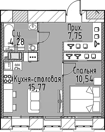 1-комнатная квартира №10 в: Моисеенко, 10: 39 м²; этаж: 3 - купить в Санкт-Петербурге