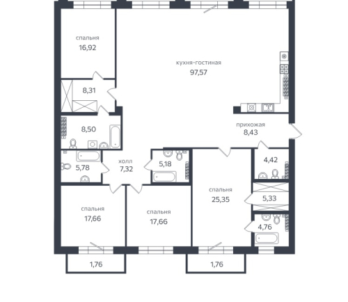 4-комнатная квартира, 242.8 м²; этаж: 6 - купить в Санкт-Петербурге