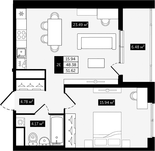 1-комнатная квартира, 51.62 м²; этаж: 7 - купить в Санкт-Петербурге