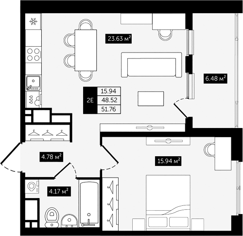 1-комнатная квартира, 51.76 м²; этаж: 3 - купить в Санкт-Петербурге