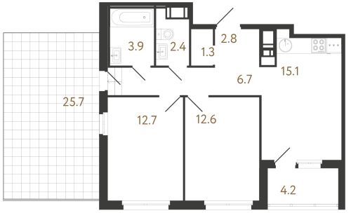 2-комнатная квартира №6 в: Литера: 57.5 м²; этаж: 9 - купить в Санкт-Петербурге