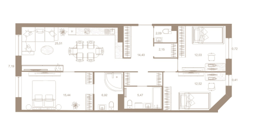 3-комнатная квартира, 99.2 м²; этаж: 7 - купить в Санкт-Петербурге