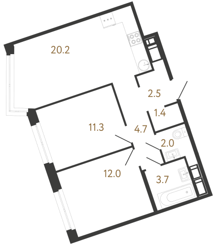 2-комнатная квартира №6 в: Литера: 57.8 м²; этаж: 4 - купить в Санкт-Петербурге