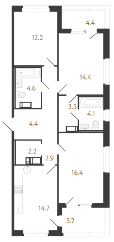 3-комнатная квартира, 84.2 м²; этаж: 8 - купить в Санкт-Петербурге