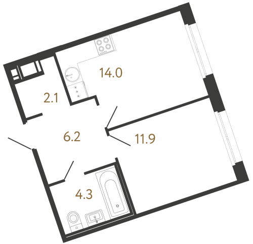 1-комнатная квартира №6 в: Литера: 38.5 м²; этаж: 6 - купить в Санкт-Петербурге