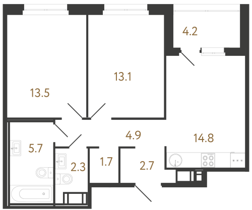 2-комнатная квартира, 58.7 м²; этаж: 4 - купить в Санкт-Петербурге