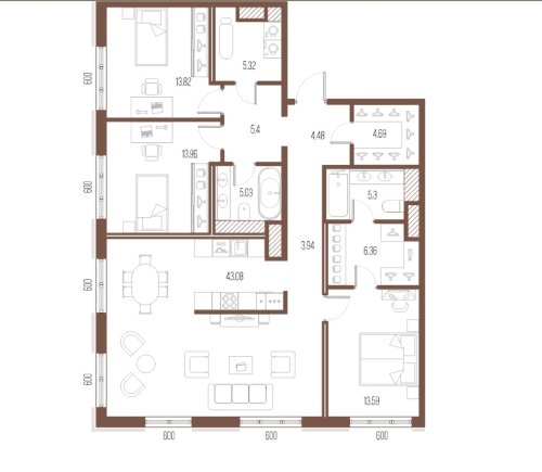 3-комнатная квартира, 124.9 м²; этаж: 8 - купить в Санкт-Петербурге