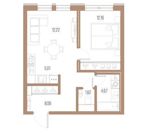 1-комнатная квартира, 44.4 м²; этаж: 2 - купить в Санкт-Петербурге