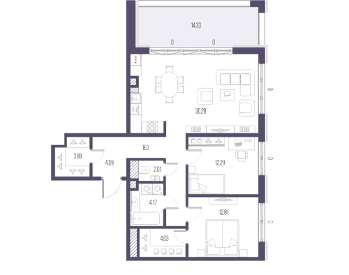 2-комнатная квартира, 83.3 м²; этаж: 9 - купить в Санкт-Петербурге