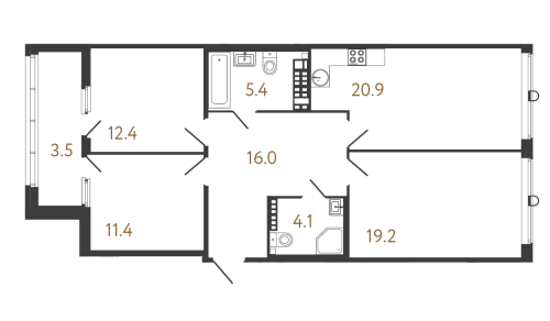 3-комнатная квартира, 89.4 м²; этаж: 7 - купить в Санкт-Петербурге