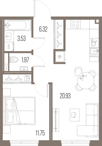 1-комнатная квартира, 44.51 м²; этаж: 9 - купить в Санкт-Петербурге