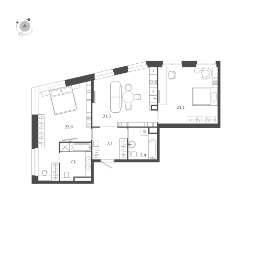 2-комнатная квартира, 85.2 м²; этаж: 7 - купить в Санкт-Петербурге