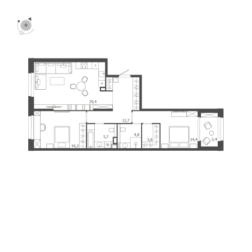 2-комнатная квартира, 88.8 м²; этаж: 4 - купить в Санкт-Петербурге