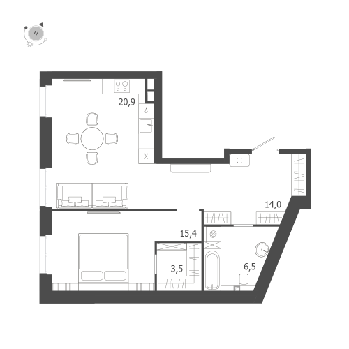 1-комнатная квартира №47 в: ЛДМ: 60.3 м²; этаж: 3 - купить в Санкт-Петербурге