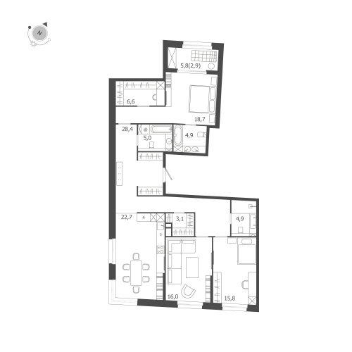 3-комнатная квартира, 129 м²; этаж: 6 - купить в Санкт-Петербурге